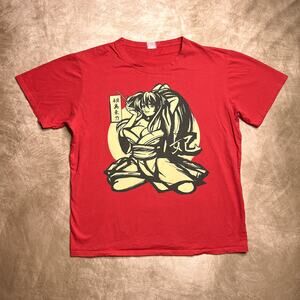 High School DxD Akeno Himejima T-Shirt Red Anime Short Sleeve Japanese Art